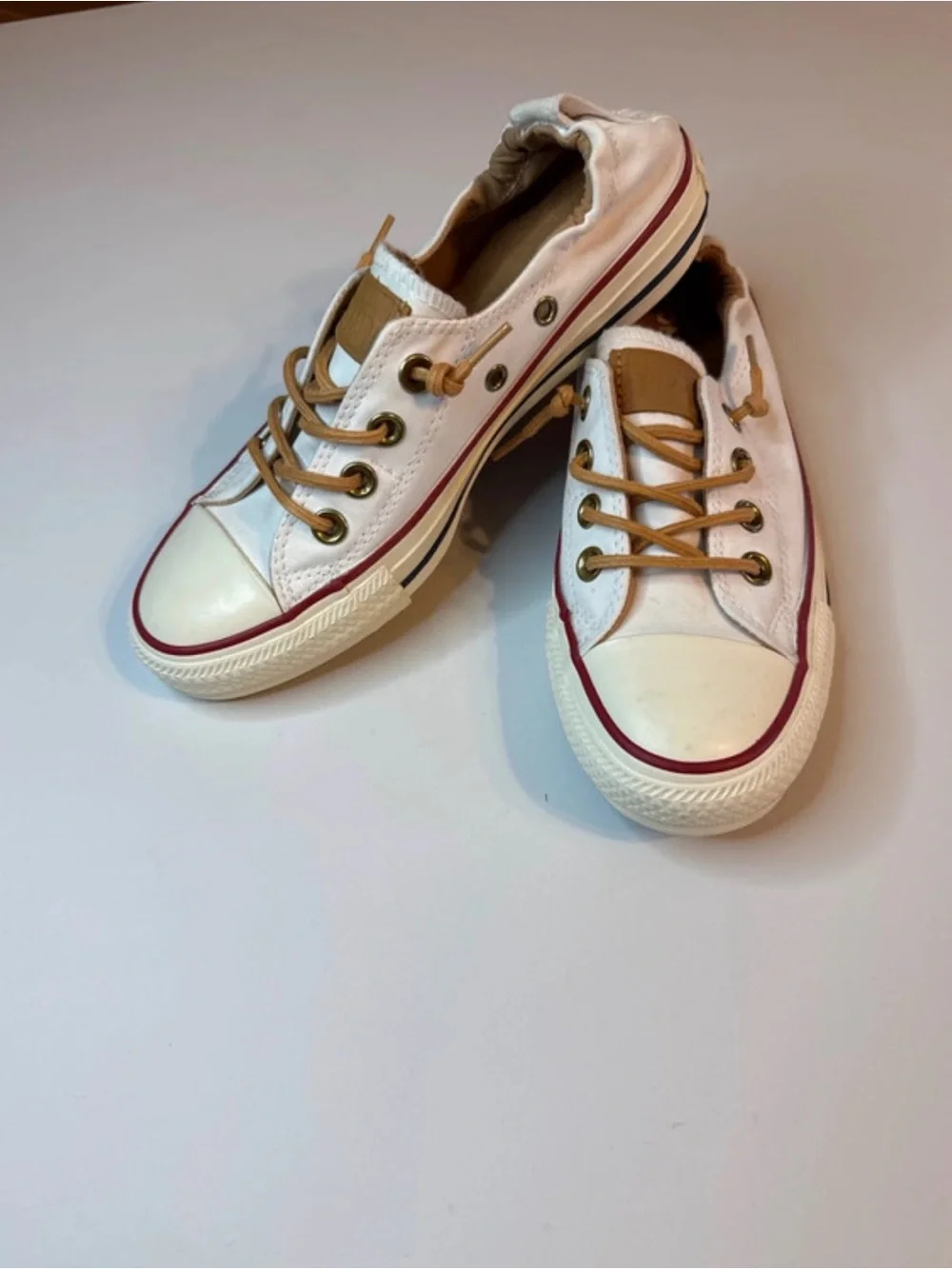 Women White Canvas Low-Top Sneakers with Tan Laces